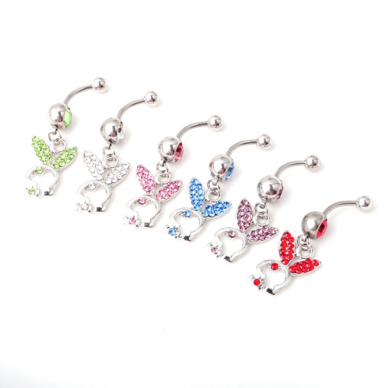 hot selling European and American puncture jewelry diamond rabbit navel ring multi-color navel nail - Image 8