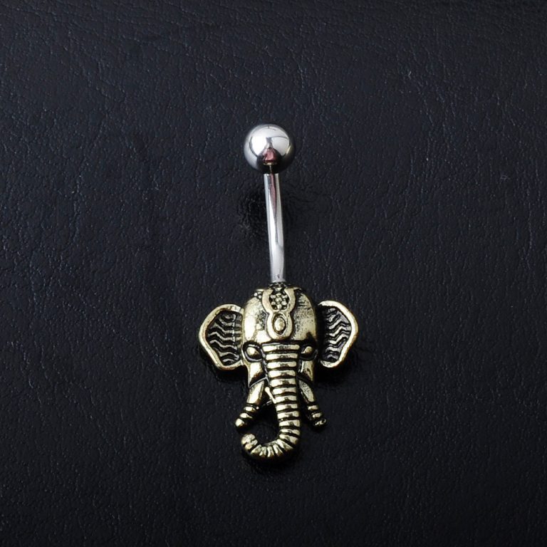 hot-selling puncture jewelry European and American electroplating ancient silver elephant navel nail navel ring - Image 7