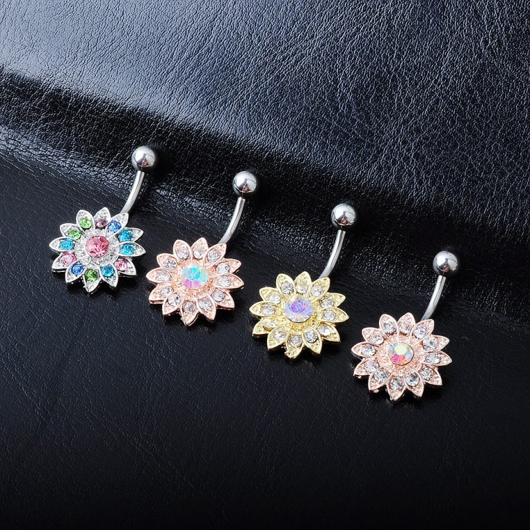 product fashion petal navel ring European and American diamond sunflower navel nail  direct supply
