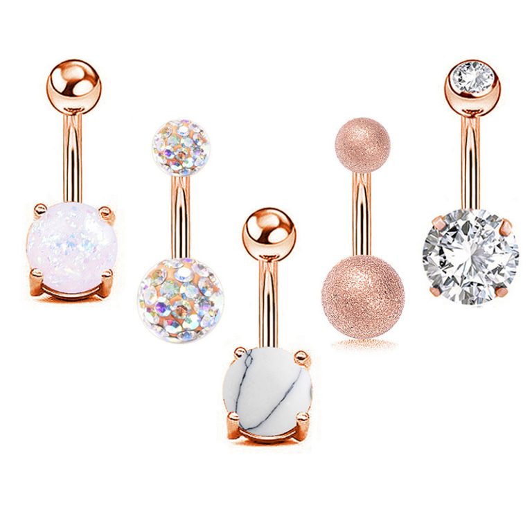 new short stainless steel Opal simple navel nail zircon navel buckle suit combination 5-piece set