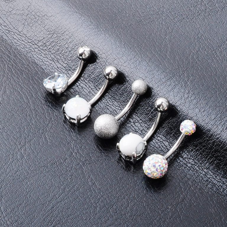 new short stainless steel Opal simple navel nail zircon navel buckle suit combination 5-piece set - Image 3