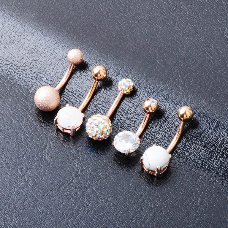 new short stainless steel Opal simple navel nail zircon navel buckle suit combination 5-piece set - Image 6
