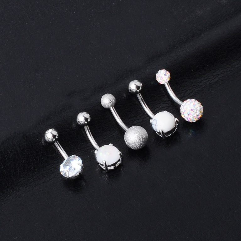 new short stainless steel Opal simple navel nail zircon navel buckle suit combination 5-piece set - Image 4
