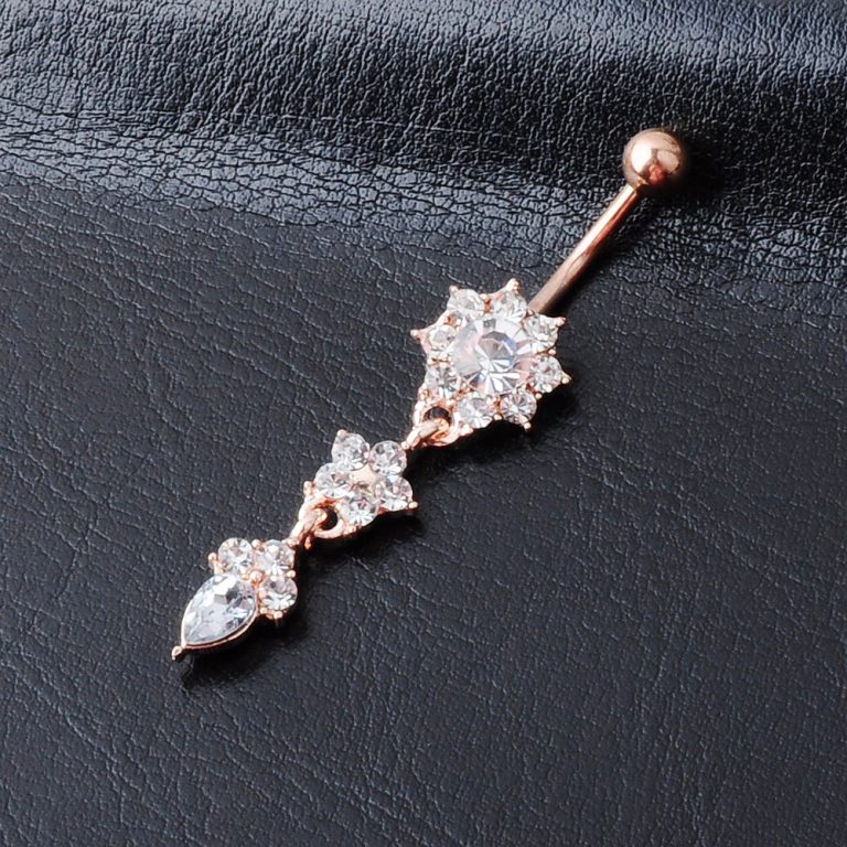 Hot new European and American navel piercing navel ornaments water drop flower pendant diamond women navel nail navel ring - Image 5