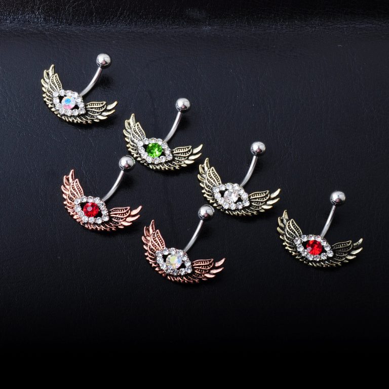 supply European and American hot selling body piercing diamond wings navel ring fashion belly dance jewelry navel nail
