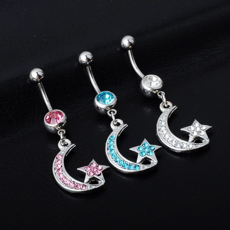 European and American puncture creative navel jewelry diamond star Moon navel ring navel nail - Image 3