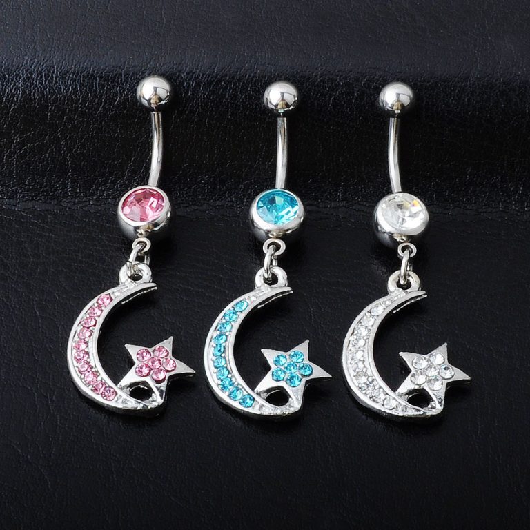 European and American puncture creative navel jewelry diamond star Moon navel ring navel nail - Image 4