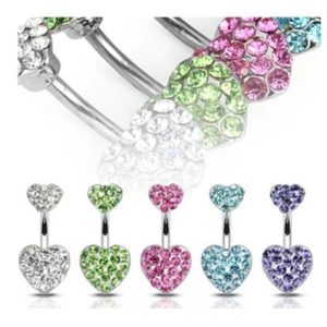 316 navel ring alloy European and American diamond belly dance double heart-shaped navel ring navel nail Yiwu