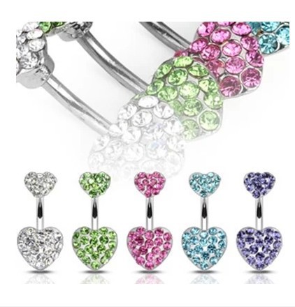 316 navel ring alloy European and American diamond belly dance double heart-shaped navel ring navel nail Yiwu