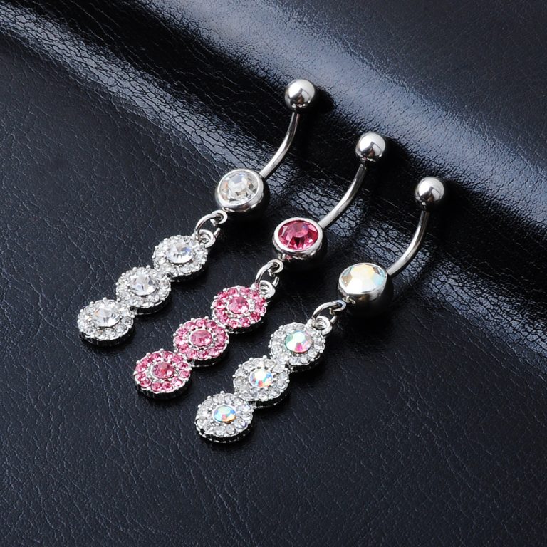 New European and American women's belly button ring jewelry full diamond electroplating silver pendant round diamond belly button ring