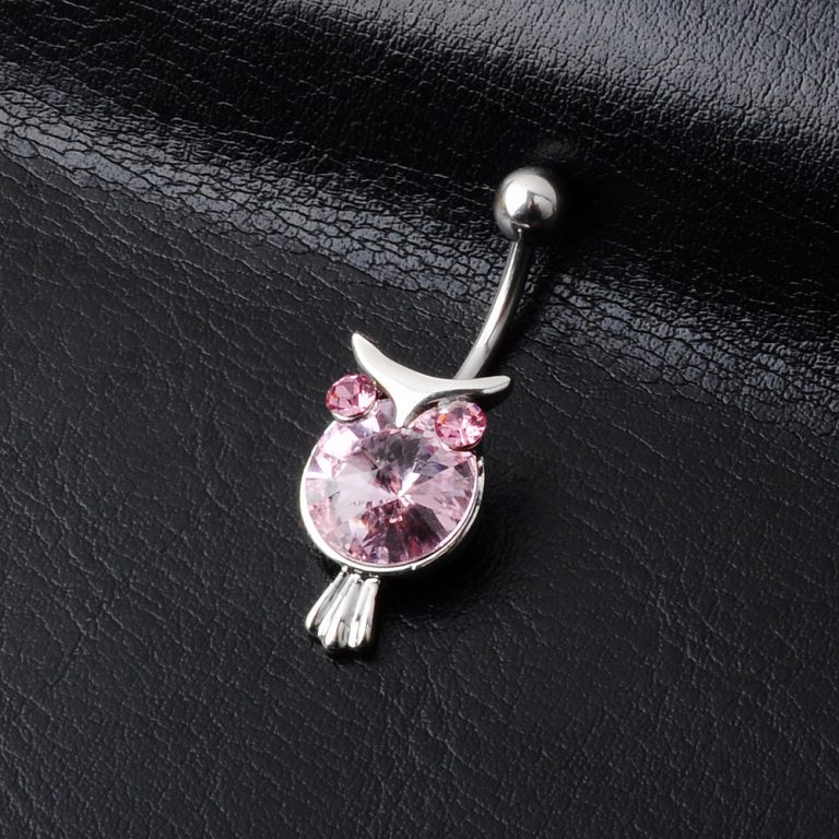 products hot-selling European and American three-color crystal owl belly button ring belly button nail - Image 3
