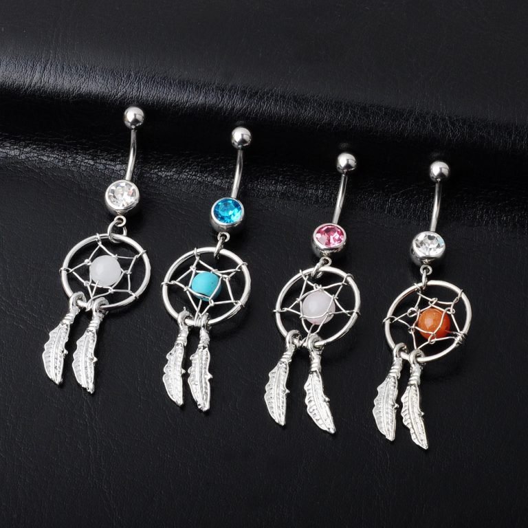 Body piercing jewelry Dreamcatcher navel ring navel nail navel buckle turquoise navel ring - Image 3