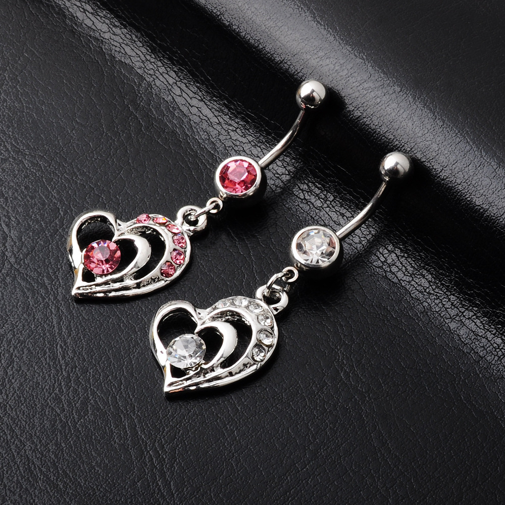 Hot Selling body piercing jewelry heart-shaped navel ring navel nail alloy diamond pendant navel ring navel nail  straight - Image 5