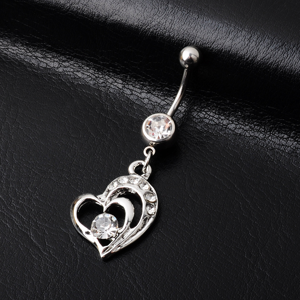 Hot Selling body piercing jewelry heart-shaped navel ring navel nail alloy diamond pendant navel ring navel nail  straight - Image 6