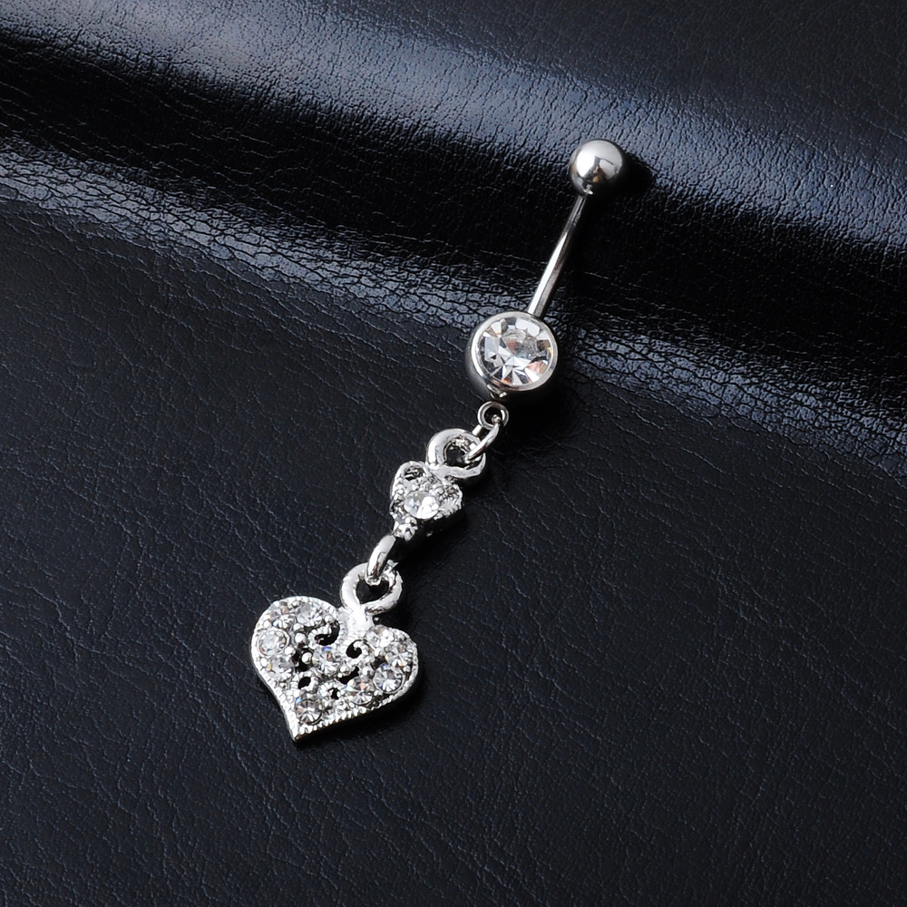 European and American diamond-embedded love navel ring navel nail belly dance puncture jewelry - Image 3