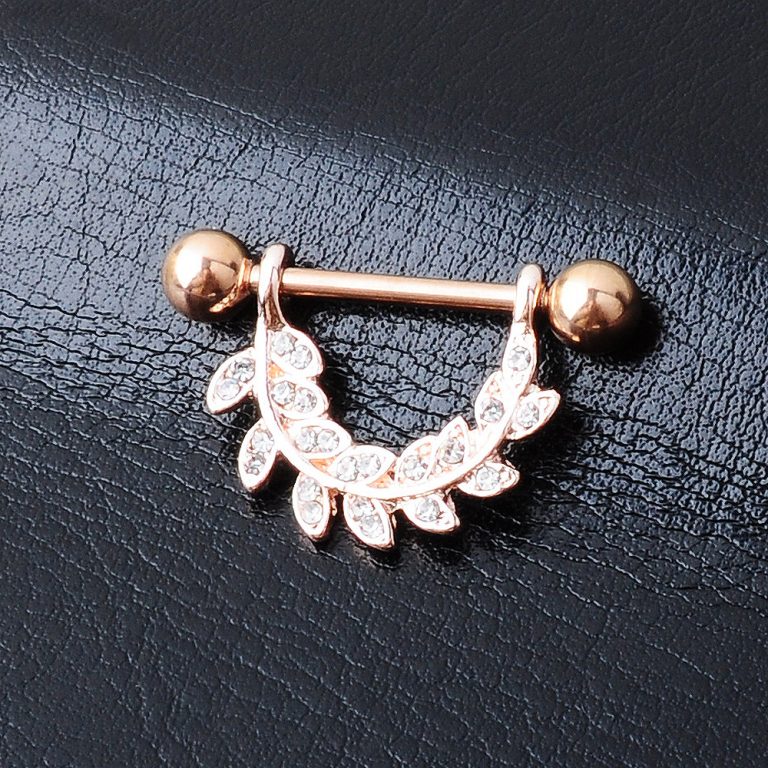 Hot diamond nipple nail European and American popular puncture jewelry leaf ring - Image 4