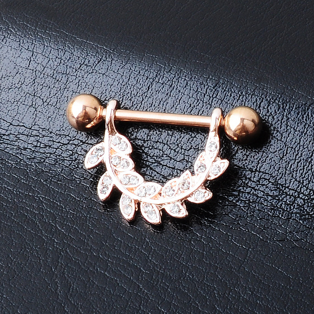 Hot diamond nipple nail European and American popular puncture jewelry leaf ring - Image 4