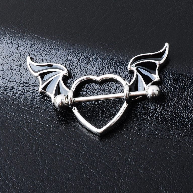 NEuropean and American puncture jewelry Angel Heart-shaped wings electroplated breast ring barbell breast nail - Image 3