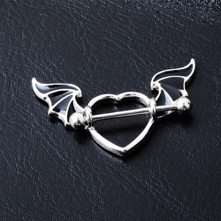 NEuropean and American puncture jewelry Angel Heart-shaped wings electroplated breast ring barbell breast nail - Image 4