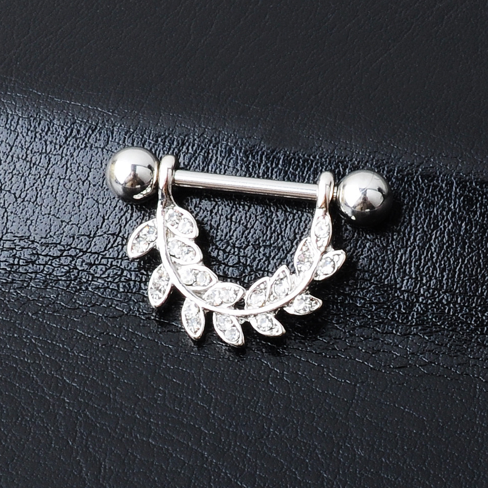 Hot diamond nipple nail European and American popular puncture jewelry leaf ring - Image 3