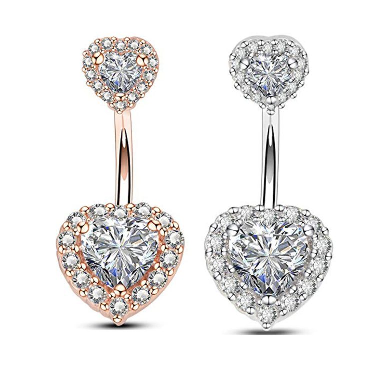 Europe and the United States hot selling fashion double love inlaid AAA zircon navel ring quality navel navel button puncture jewelry - Image 2
