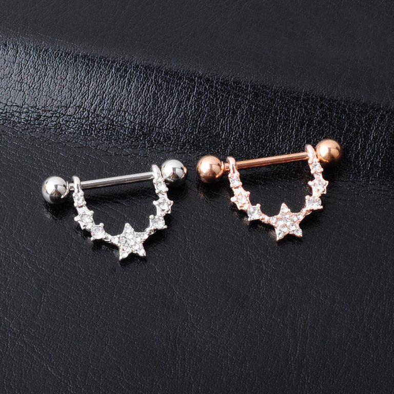 Cross-border products hot sale diamond five-pointed star nipple nail European and American popular puncture jewelry nipple ring - Image 3