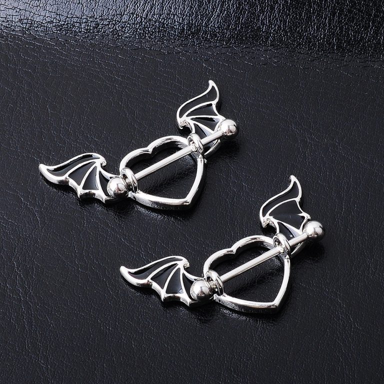 NEuropean and American puncture jewelry Angel Heart-shaped wings electroplated breast ring barbell breast nail - Image 5