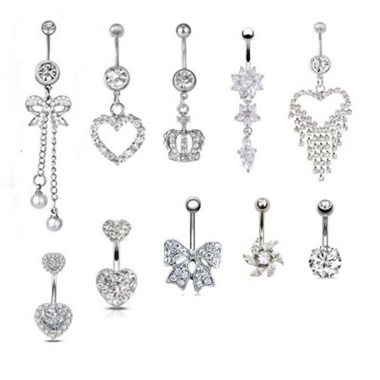 eaby hot selling 10 piece set stainless steel diamond navel ring heart-shaped multi-Diamond zircon nail navel ring combination set