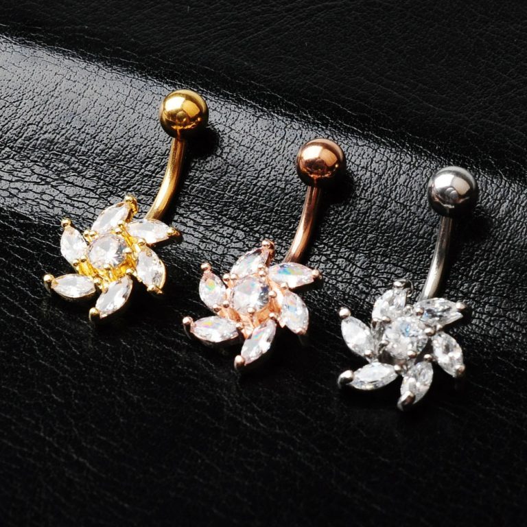New puncture jewelry European and American fashion inlaid zircon nailing Bauhinia nailing buckle navel ring - Image 3