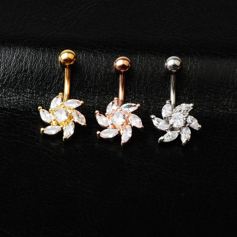 New puncture jewelry European and American fashion inlaid zircon nailing Bauhinia nailing buckle navel ring - Image 4