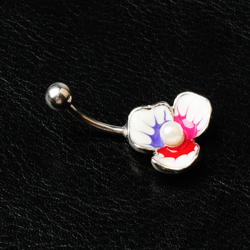 Hot-selling Piercing Jewelry Gold Plated Pearl Rose Petal Drop Oil-drawing Short Navel Ring Navel - Image 5