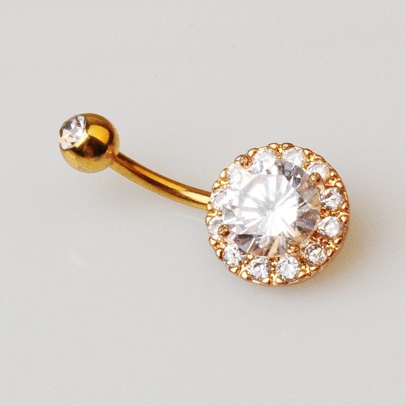 puncture jewelry European and American fashion inset zircon belly ring circular navel nail button - Image 4