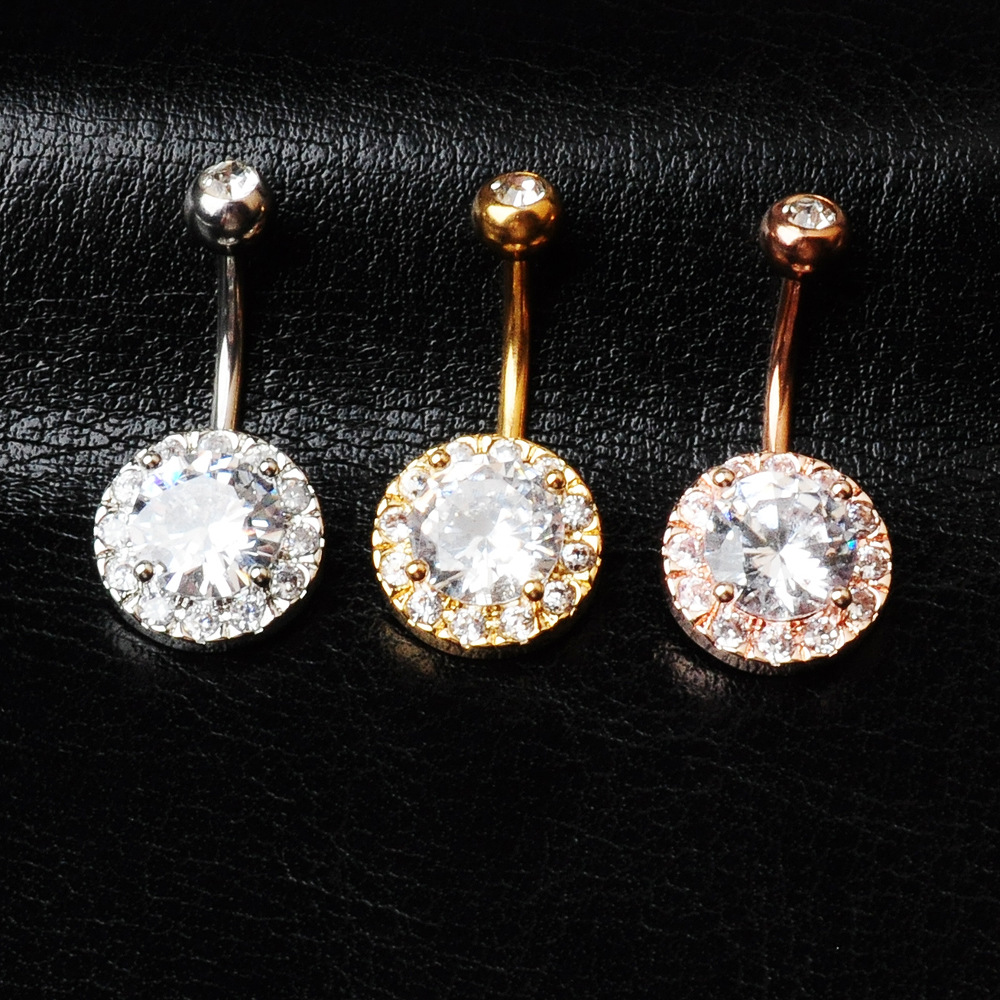 puncture jewelry European and American fashion inset zircon belly ring circular navel nail button - Image 3