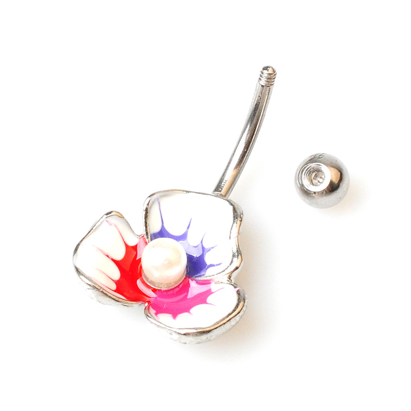 Hot-selling Piercing Jewelry Gold Plated Pearl Rose Petal Drop Oil-drawing Short Navel Ring Navel - Image 6