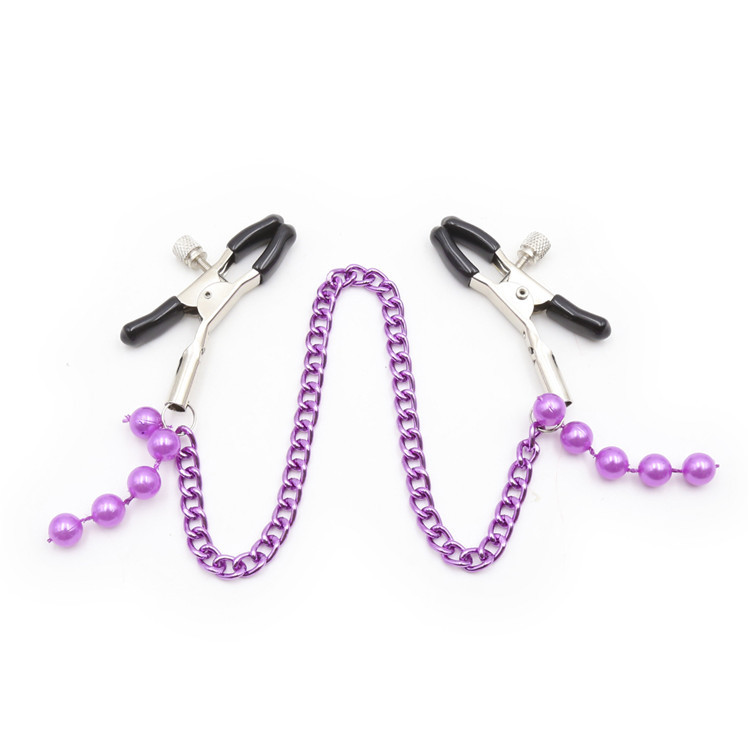 Purple bead chain nipple clamps for couples alternative flirting and training toys