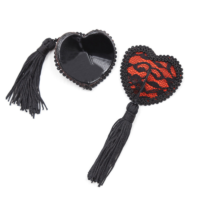 Black & Red Lace Tassel Nipple Covers - Nightclub Stage Pasties for Women - Image 3