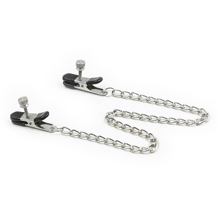 Iron chain short nipple clamps with adjustable tightness, black adult products, sex toys for women, flirting and training toys