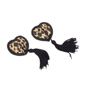 Black Tassel Leopard Print Nipple Covers - Silicone Adhesive Pasties for Women