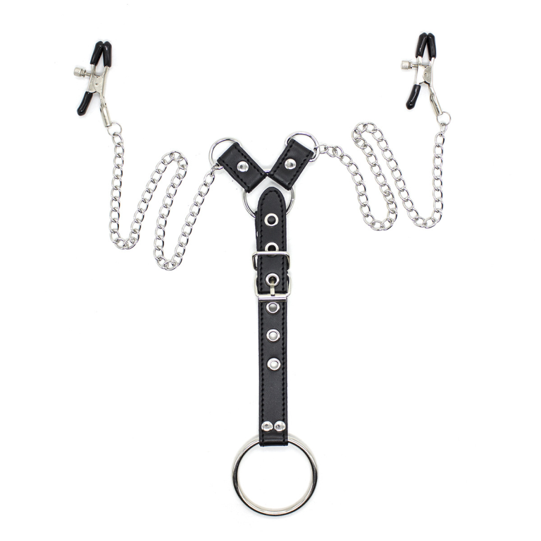 Adult sexy sex products chain nipple clamps JJ rings men's bondage training props