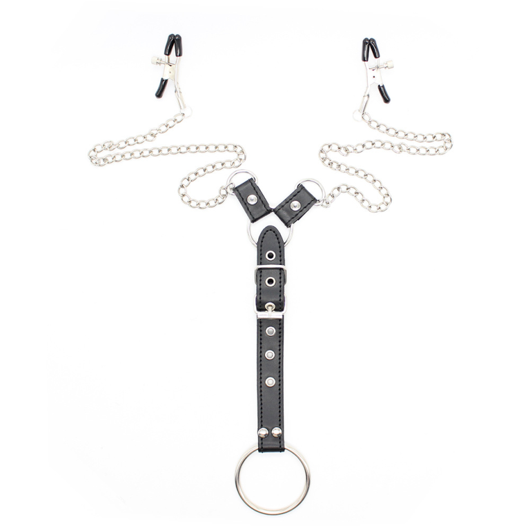 Adult sexy sex products chain nipple clamps JJ rings men's bondage training props - Image 5
