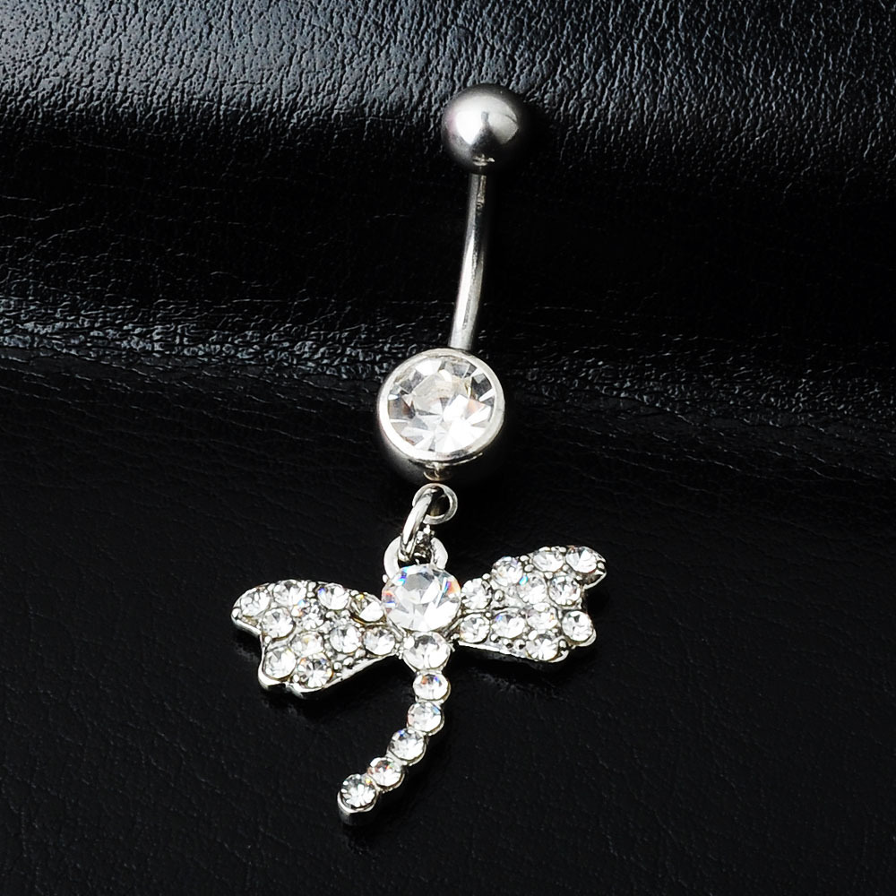 puncture jewelry Dragonfly animal navel ring European and American diamond-embedded navel nail - Image 4