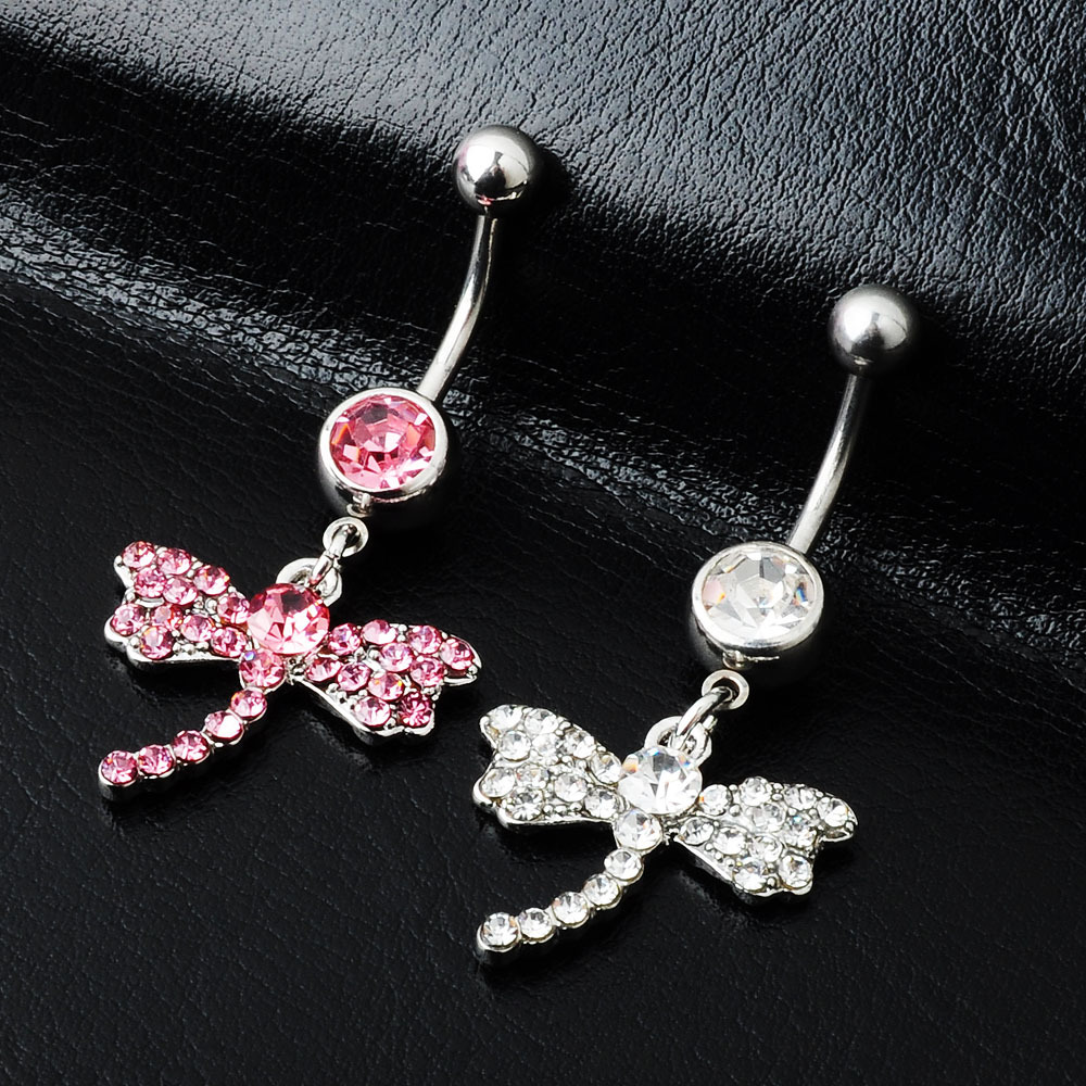 puncture jewelry Dragonfly animal navel ring European and American diamond-embedded navel nail - Image 5
