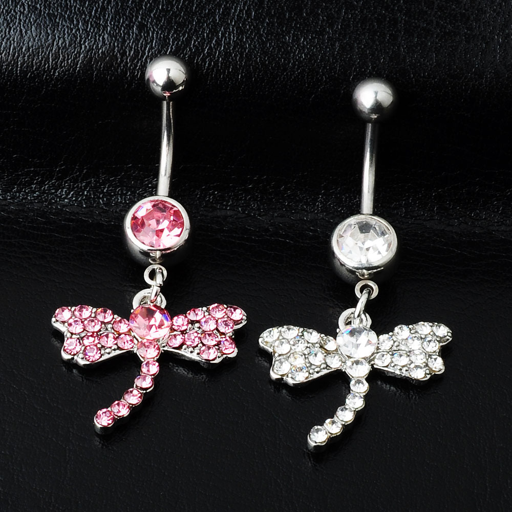 puncture jewelry Dragonfly animal navel ring European and American diamond-embedded navel nail - Image 3