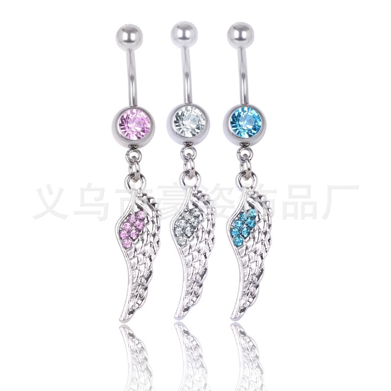 European and American diamond piercing jewelry feather navel ring wings navel nail navel buckle - Image 4