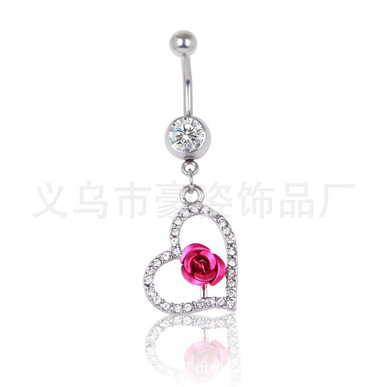 European and American puncture creative navel alloy Diamond-embedded peach heart-shaped navel ring navel nail - Image 5