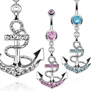 Diamond-encrusted pirate ship anchor belly button nail belly button ring dancer belly button jewelry belly button buckle