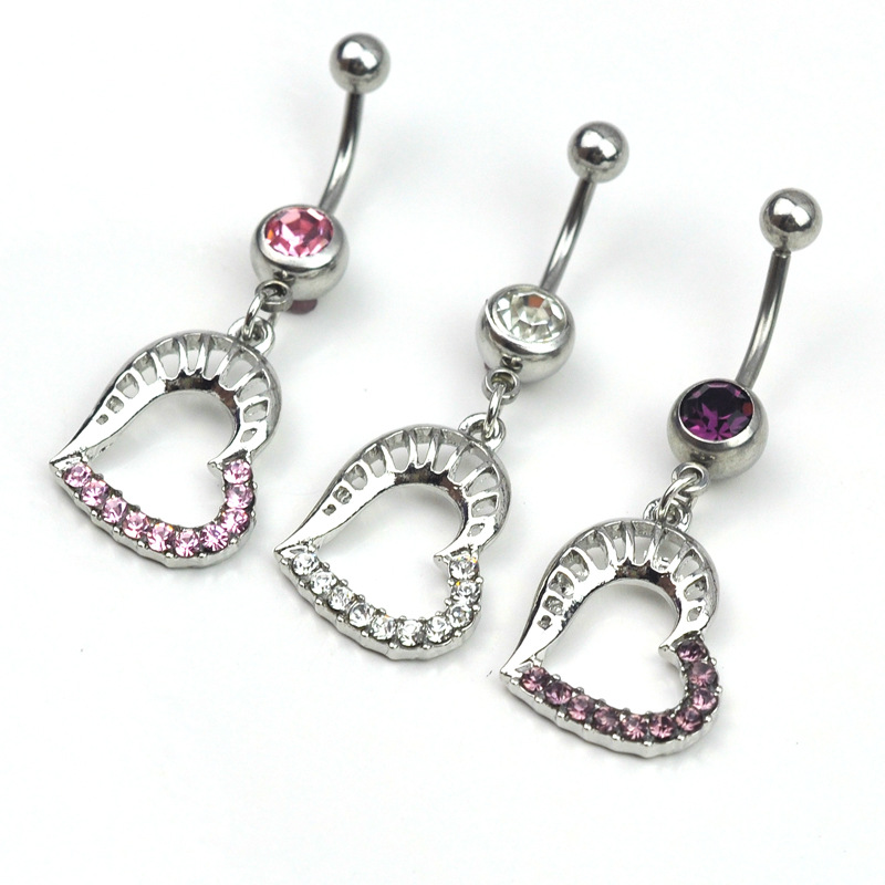 selling body piercing jewelry alloy inlaid rhinestone heart-shaped navel ring navel hot selling navel nail  lot
