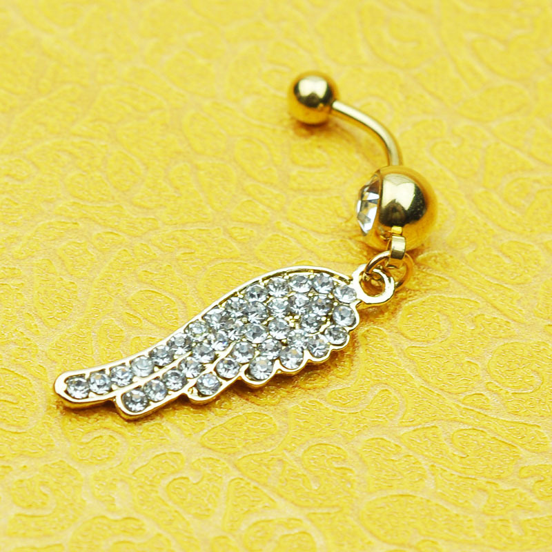 New golden feather wings Diamond-embedded navel ring navel nail alloy piercing jewelry navel ring navel nail