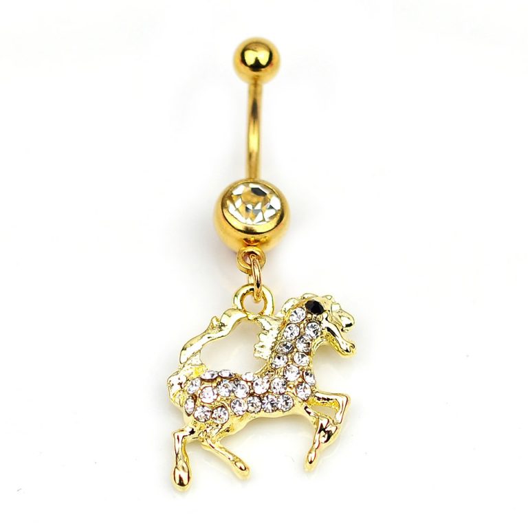 hot selling puncture belly dance jewelry diamond gold horse pendant navel ring navel nail