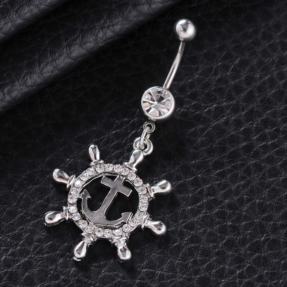 body piercing belly dance jewelry pirate Hook anchor Diamond-embedded navel ring navel nail - Image 3